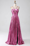 A-line Satin Gold Halter Twist Knot Long Prom Dress with Slit lps025