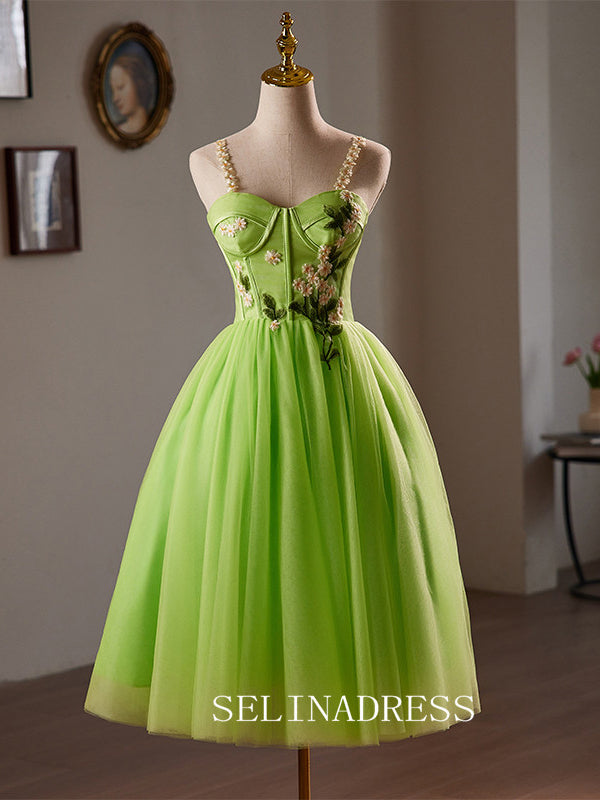 A-Line Short Homecoming Dress Green Tulle Cocktail Dresses #GRK032|Selinadress