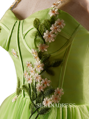 A-Line Short Homecoming Dress Green Tulle Cocktail Dresses #GRK032|Selinadress