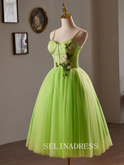 A-Line Short Homecoming Dress Green Tulle Cocktail Dresses #GRK032|Selinadress