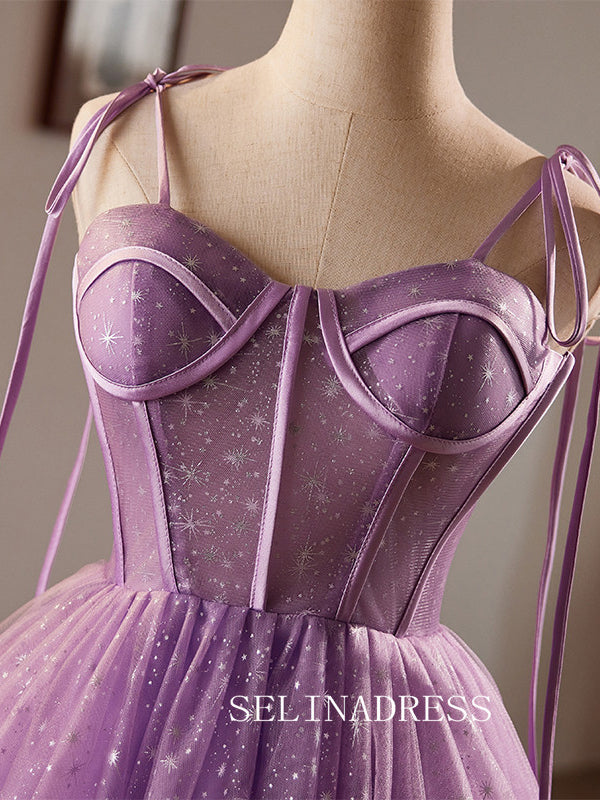 A-Line Short Homecoming Dress Purpule Tulle Cocktail Dresses #GRK033|Selinadress