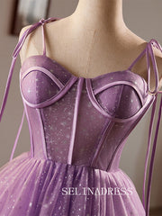 A-Line Short Homecoming Dress Purpule Tulle Cocktail Dresses #GRK033|Selinadress