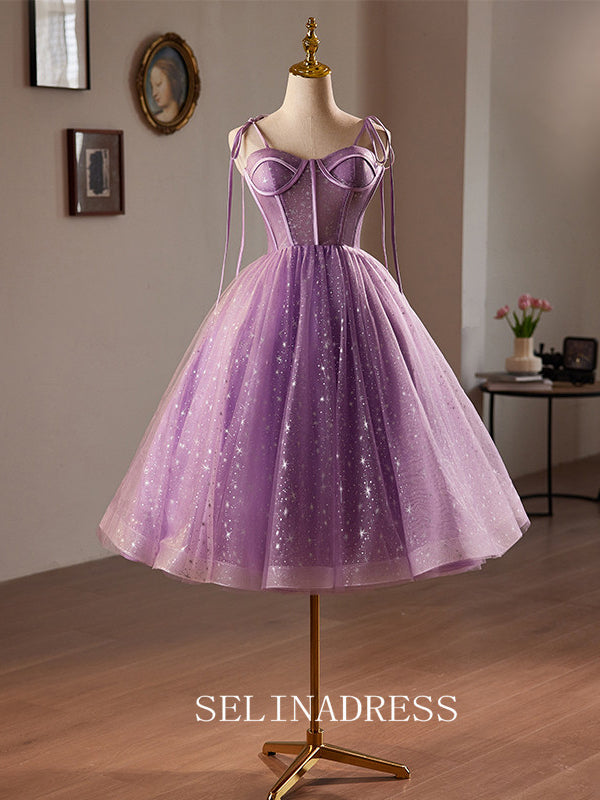 A-Line Short Homecoming Dress Purpule Tulle Cocktail Dresses #GRK033|Selinadress