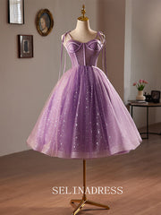 A-Line Short Homecoming Dress Purpule Tulle Cocktail Dresses #GRK033|Selinadress