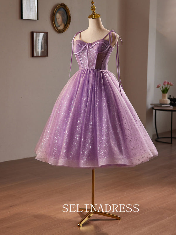 A-Line Short Homecoming Dress Purpule Tulle Cocktail Dresses #GRK033|Selinadress