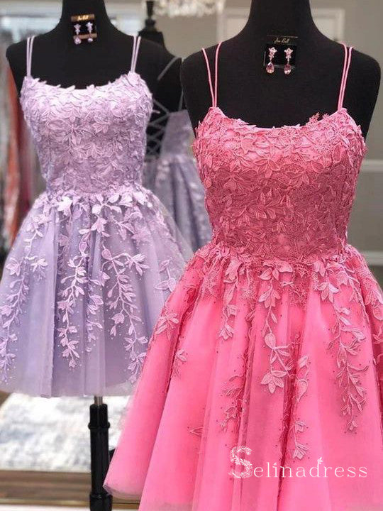 A Line Sweetheart Tulle Light Pink Flower Short Prom Dress Cocktail Dress #SEW1265