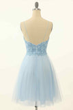 A-line Spaghetti Straps Beaded Short Prom Dress Light Sky Blue Homecoming Dress kts076|Selinadress