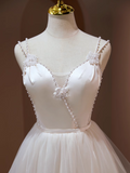 A-line Spaghetti Straps Beaded White Short Prom Dress Juniors Homecoming Dresses KTS002|Selinadress