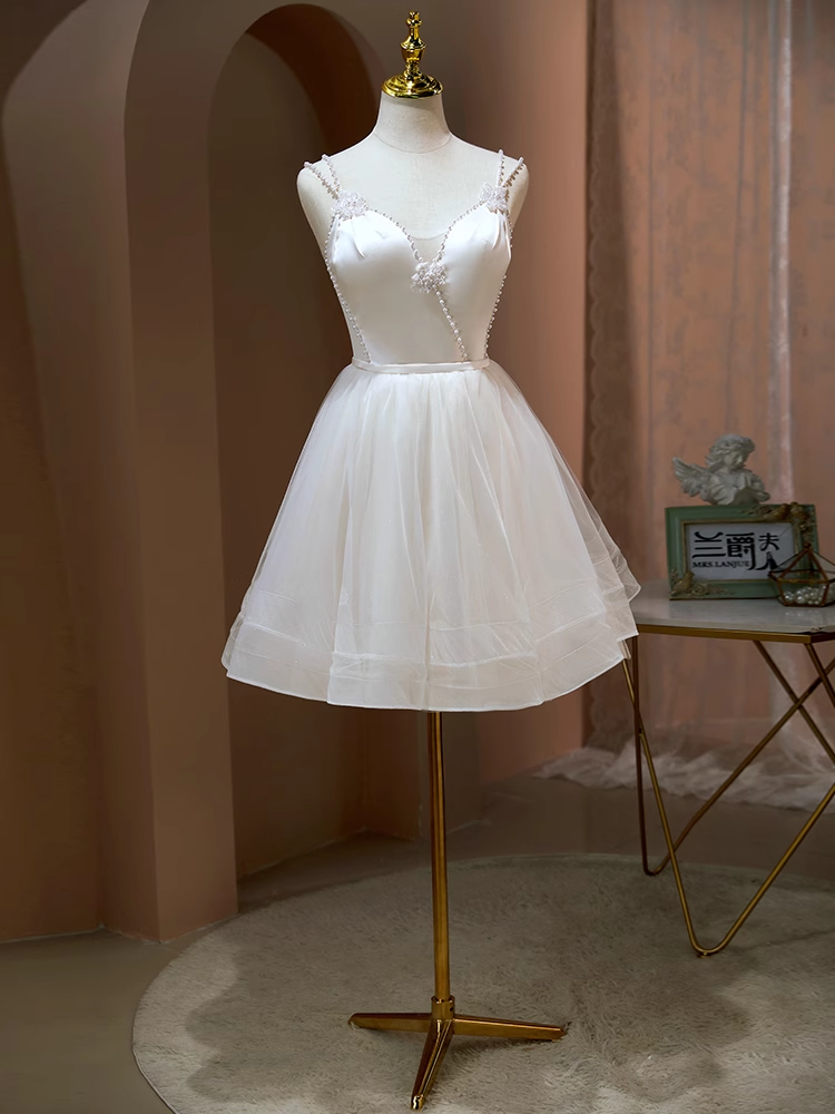 A-line Spaghetti Straps Beaded White Short Prom Dress Juniors Homecomi SELINADRESS A-line Spaghetti Straps Beaded White Short Prom Dress Juniors Homecomi SELINADRESS