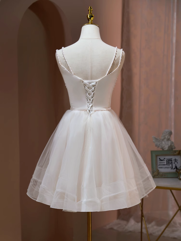 A-line Spaghetti Straps Beaded White Short Prom Dress Juniors Homecomi – SELINADRESS A-line Spaghetti Straps Beaded White Short Prom Dress Juniors Homecomi – SELINADRESS