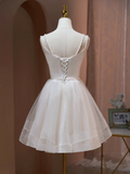 A-line Spaghetti Straps Beaded White Short Prom Dress Juniors Homecoming Dresses KTS002|Selinadress