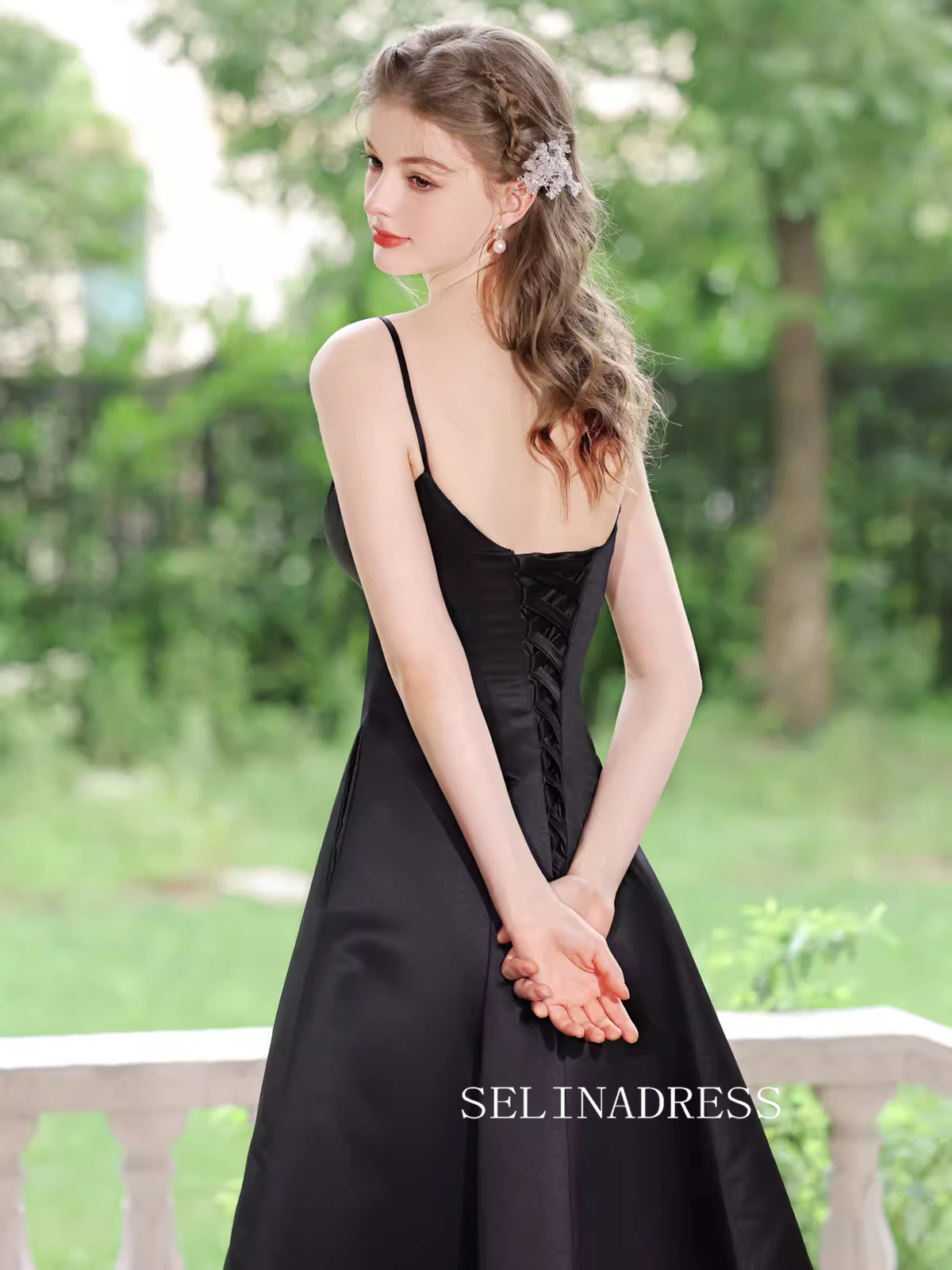 A-line Spaghetti Straps Black Prom Dress Tea Length Princess Dresses T SELINADRESS A-line Spaghetti Straps Black Prom Dress Tea Length Princess Dresses T SELINADRESS