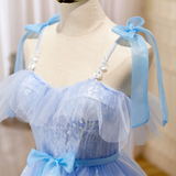 A-line Spaghetti Straps Blue Short Prom Dress Juniors Cute Homecoming Dresses KTS006|Selinadress