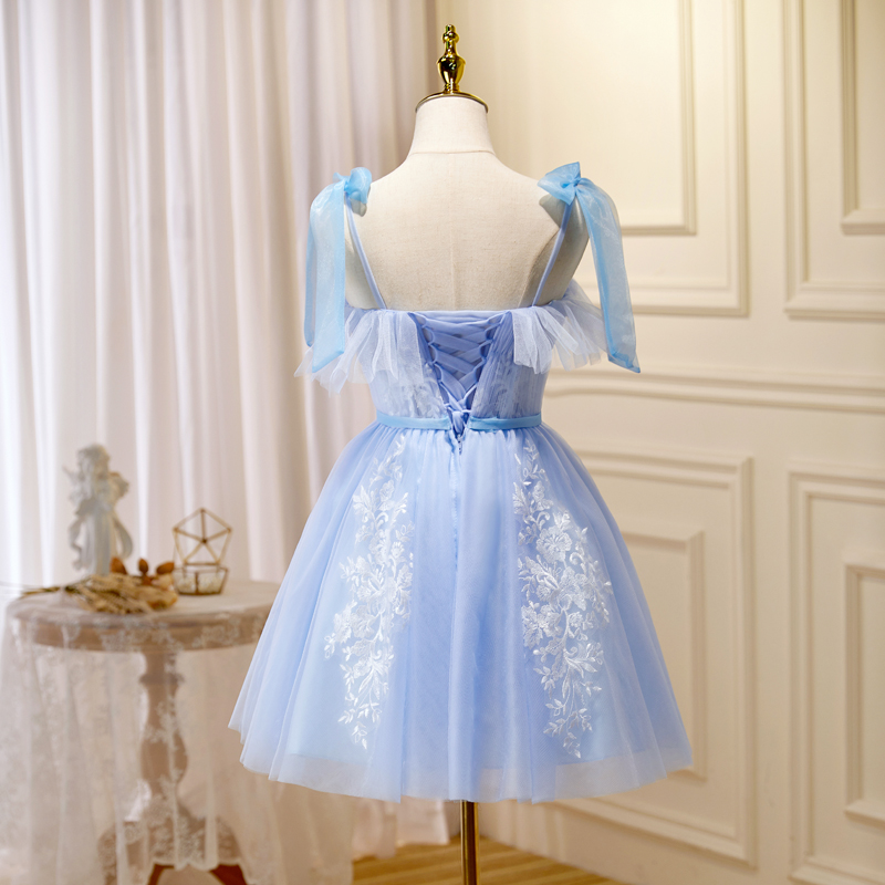 A-line Spaghetti Straps Blue Short Prom Dress Juniors Cute Homecoming – SELINADRESS A-line Spaghetti Straps Blue Short Prom Dress Juniors Cute Homecoming – SELINADRESS