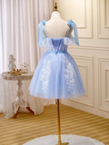 A-line Spaghetti Straps Blue Short Prom Dress Juniors Cute Homecoming Dresses KTS006|Selinadress