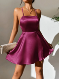 A-line Spaghetti Straps Cheap Short Prom Dress Purple Homecoming Dress kts098|Selinadress