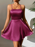 A-line Spaghetti Straps Cheap Short Prom Dress Purple Homecoming Dress kts098|Selinadress
