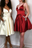 A-line Spaghetti Straps Cheap Short Prom Dress With Pocket Homecoming Dress kts100|Selinadress