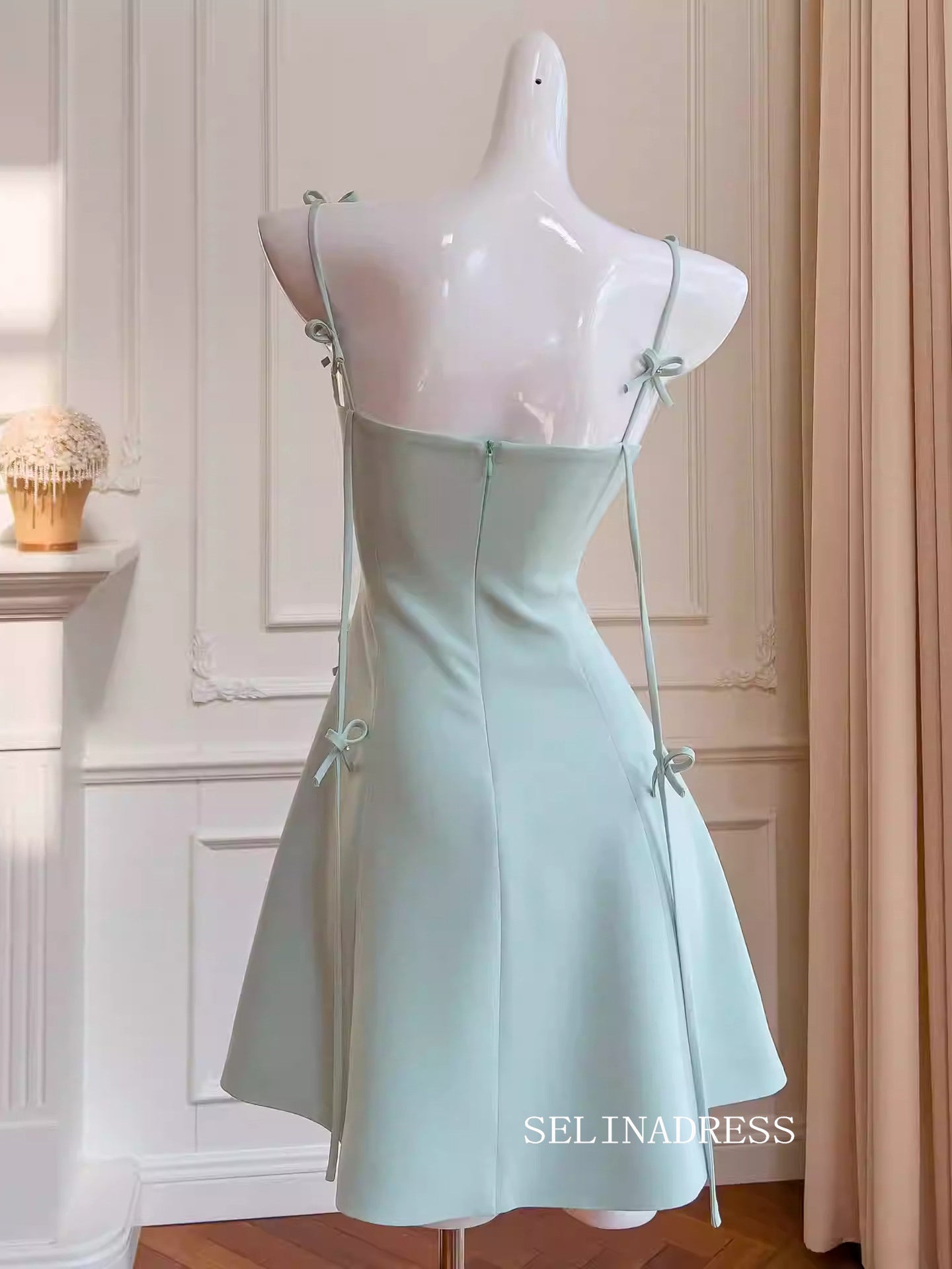 A-line Spaghetti Straps Cute Green Short Prom Dress Elegant Homecoming Dresses #ANN007|Selinadress
