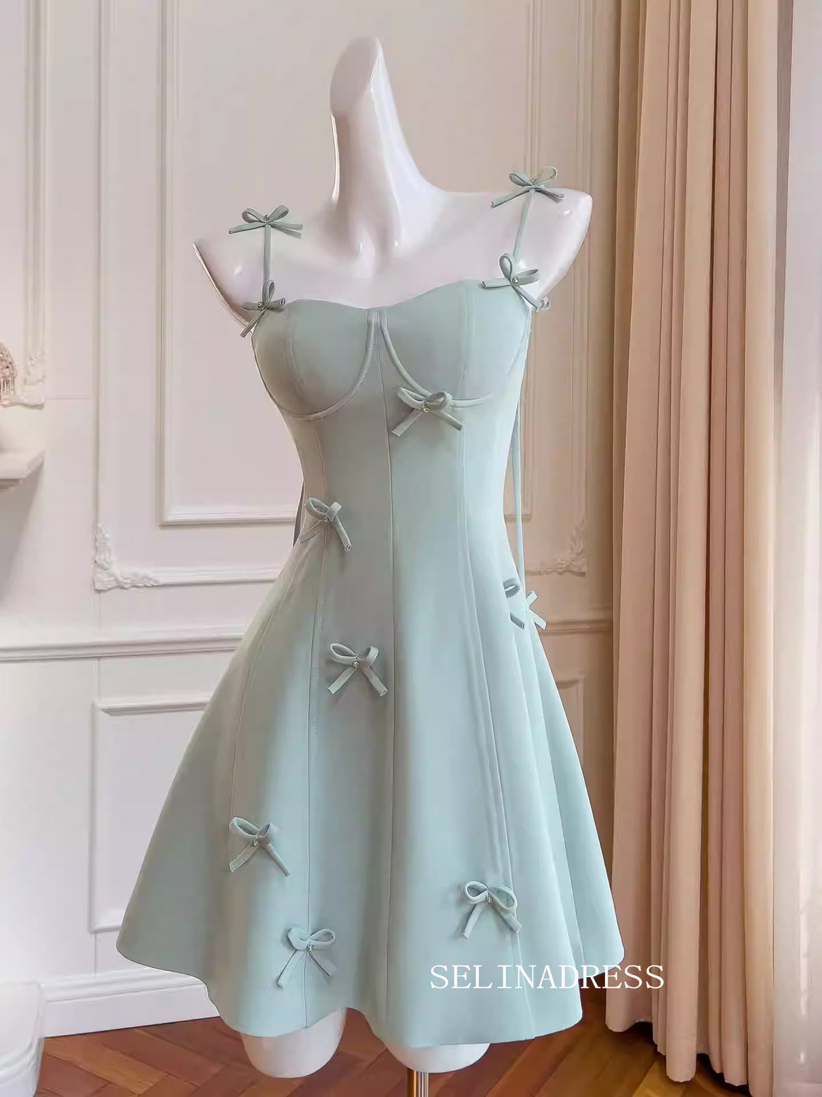 A-line Spaghetti Straps Cute Green Short Prom Dress Elegant Homecoming Dresses #ANN007|Se