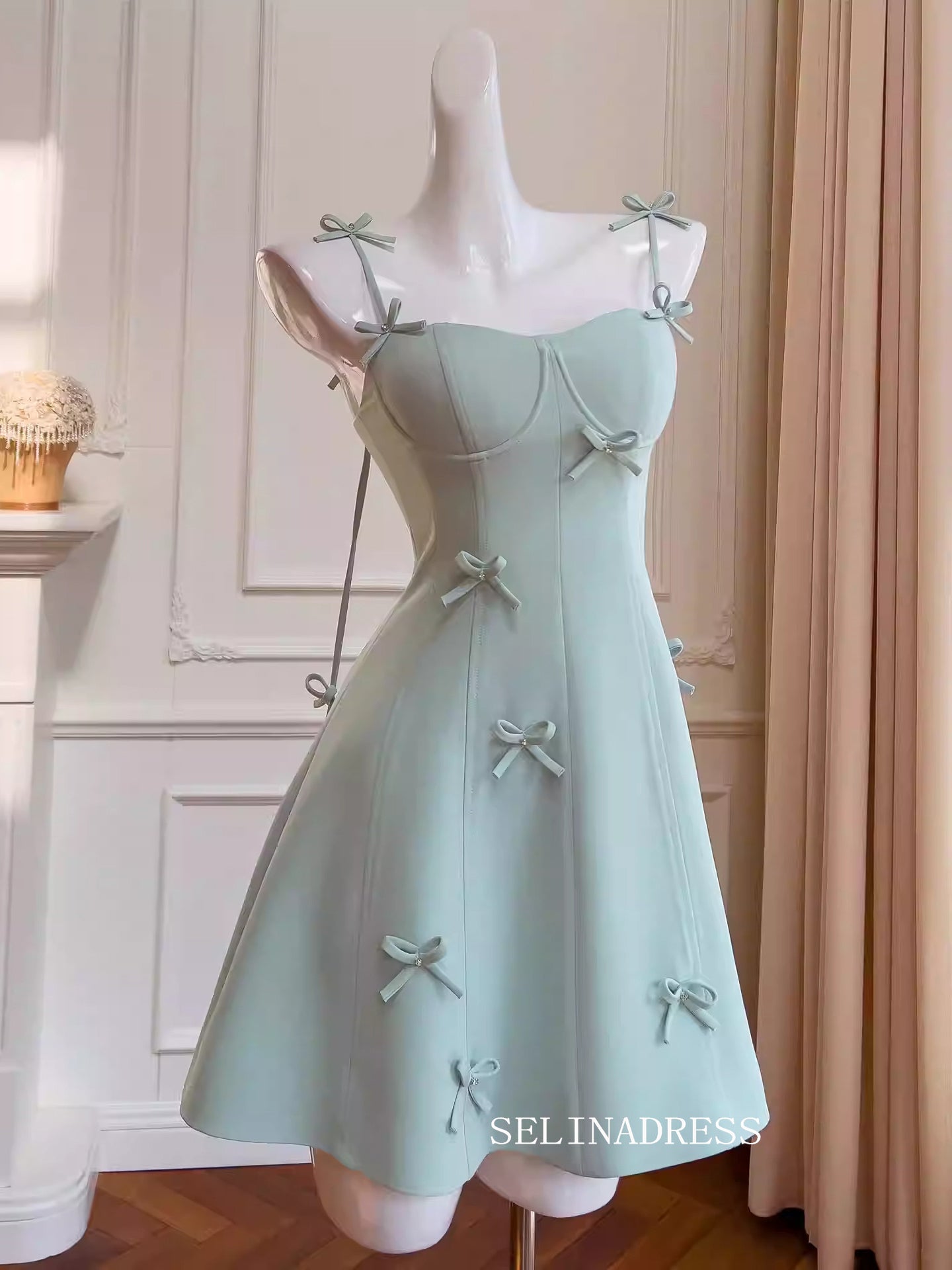 A-line Spaghetti Straps Cute Green Short Prom Dress Elegant Homecoming Dresses #ANN007