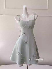 A-line Spaghetti Straps Cute Green Short Prom Dress Elegant Homecoming Dresses #ANN007|Selinadress