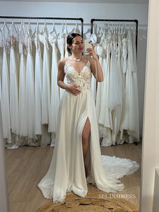 A-line Spaghetti Straps Fall Wedding Dresses Cheap Bridal Gown SEA060|Selinadress