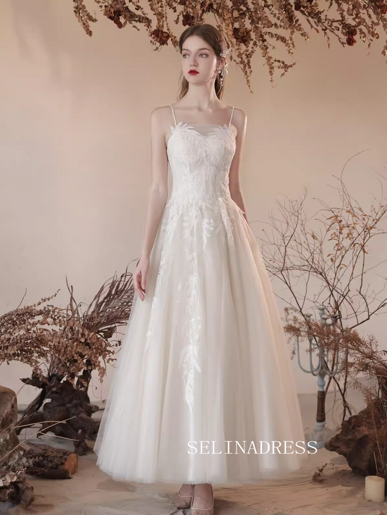 A-line Spaghetti Straps Ivory Lace Prom Dress Ankle-length Princess Dr –  SELINADRESS