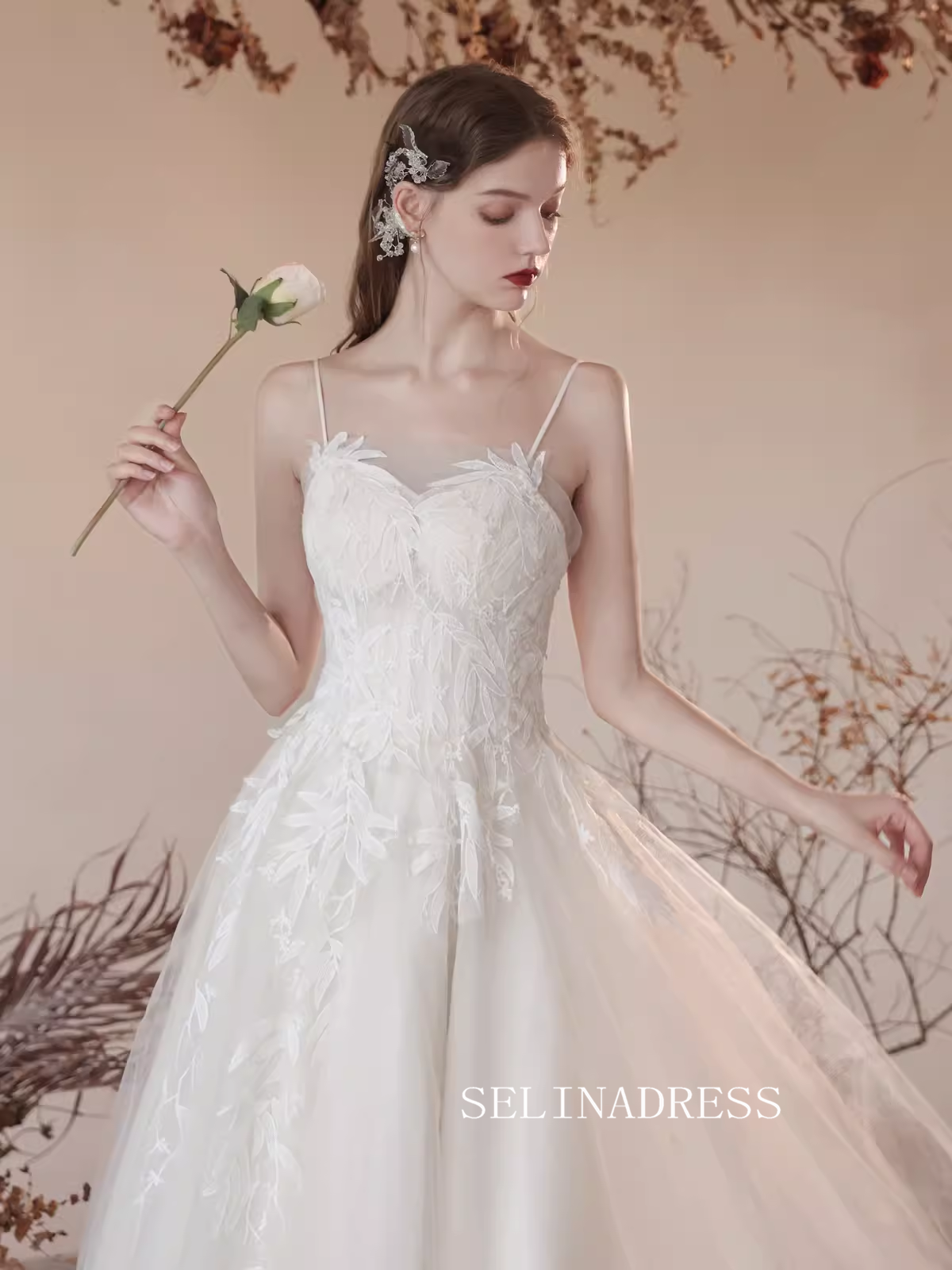 A-line Spaghetti Straps Ivory Lace Prom Dress Ankle-length Princess Dr SELINADRESS A-line Spaghetti Straps Ivory Lace Prom Dress Ankle-length Princess Dr SELINADRESS