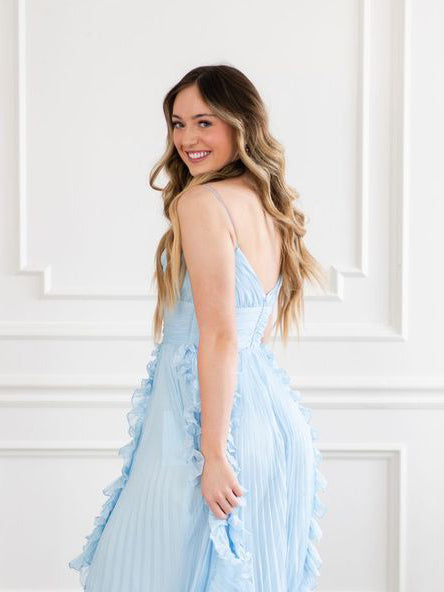 light sky blue chiffon dress A-line Spaghetti Straps Light Sky Blue Chiffon Long Prom Dress sew1030 SELINADRESS