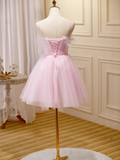 A-line Spaghetti Straps Pink Short Prom Dress Juniors Cute Homecoming Dresses KTS004|Selinadress