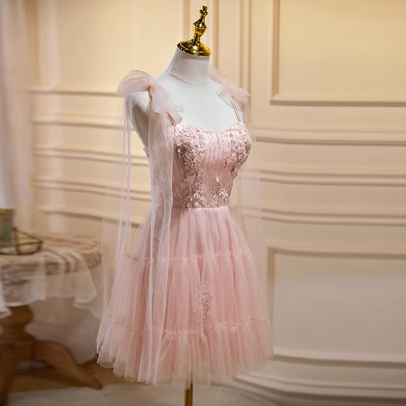 Pink Prom Short In Front Long In Back Homecoming Dress A-line Spaghetti Straps Pink Short Prom Dress Juniors Homecoming Pink Prom Short In Front Long In Back Homecoming Dress A-line Spaghetti Straps Pink Short Prom Dress Juniors Homecoming