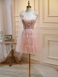 A-line Spaghetti Straps Pink Short Prom Dress Juniors Homecoming Dresses KTS001|Selinadress