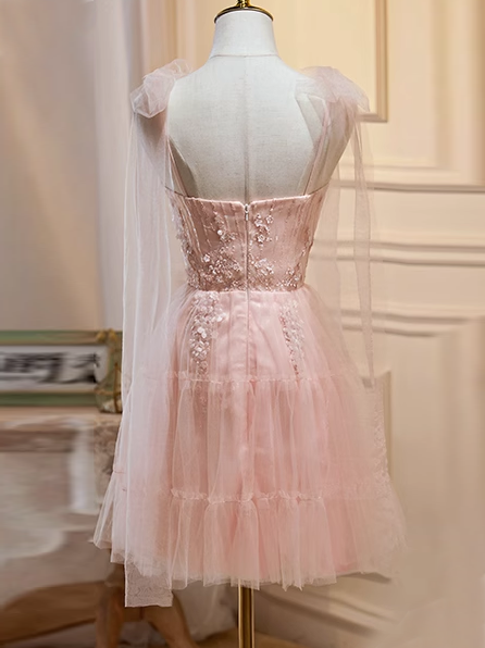 A-line Spaghetti Straps Pink Short Prom Dress Juniors Homecoming Dress – SELINADRESS A-line Spaghetti Straps Pink Short Prom Dress Juniors Homecoming Dress – SELINADRESS