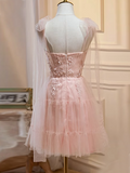 A-line Spaghetti Straps Pink Short Prom Dress Juniors Homecoming Dresses KTS001|Selinadress