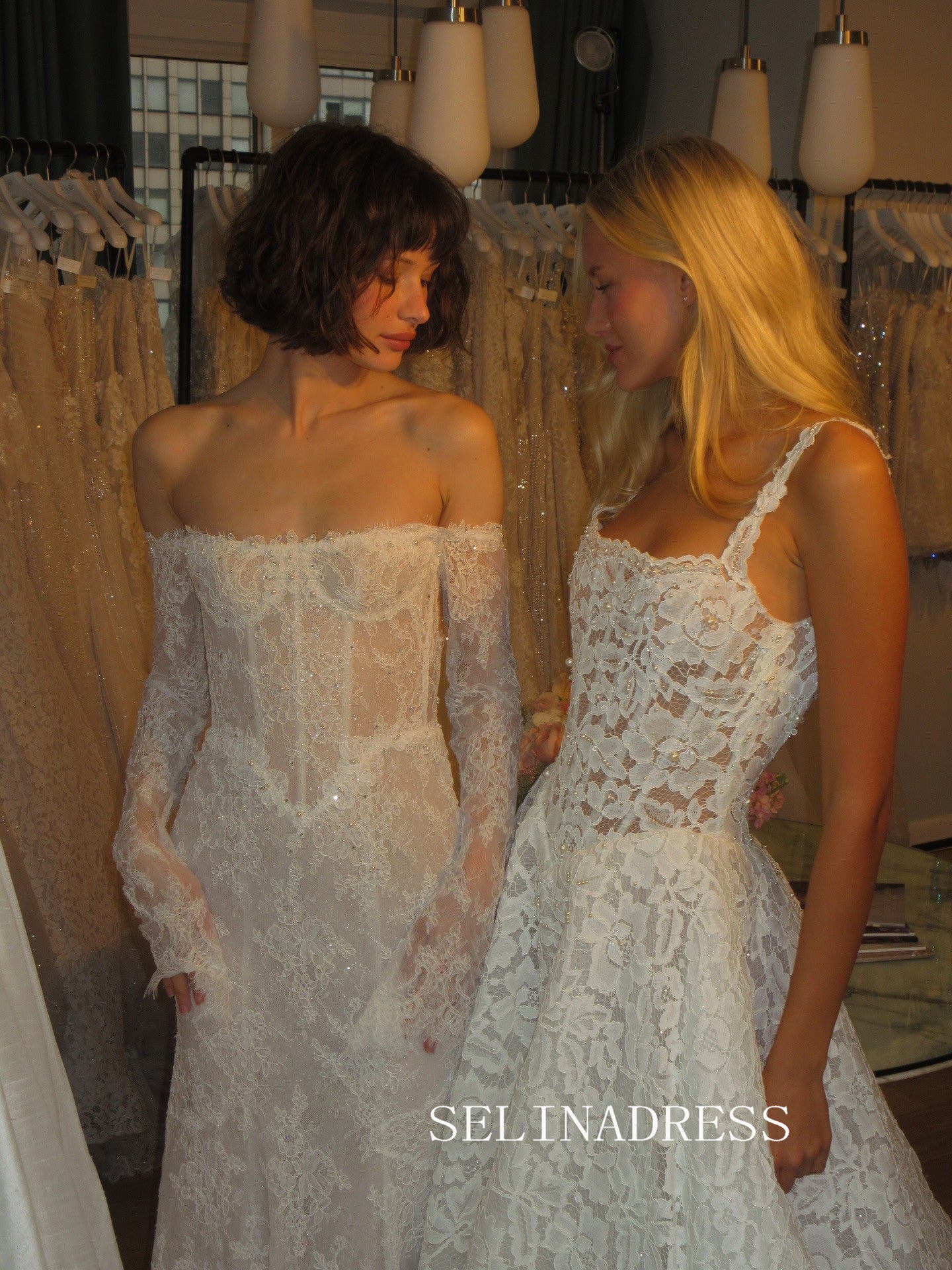 A-line Spaghetti Straps Rustic Lace Wedding Dresses White Bridal Gowns SEA136|Selinadress