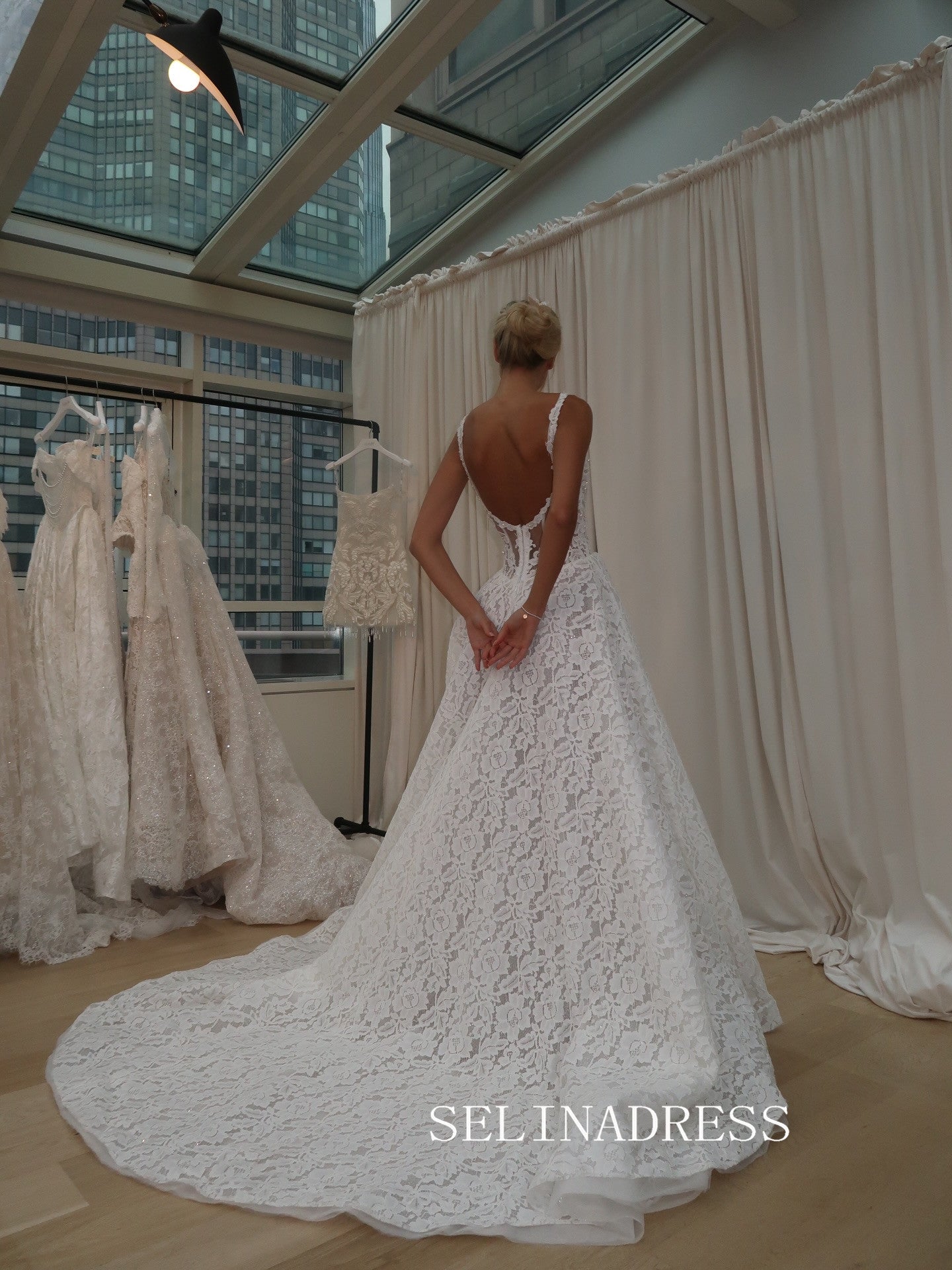 A-line Spaghetti Straps Rustic Lace Wedding Dresses White Bridal Gowns SEA136|Selinadress