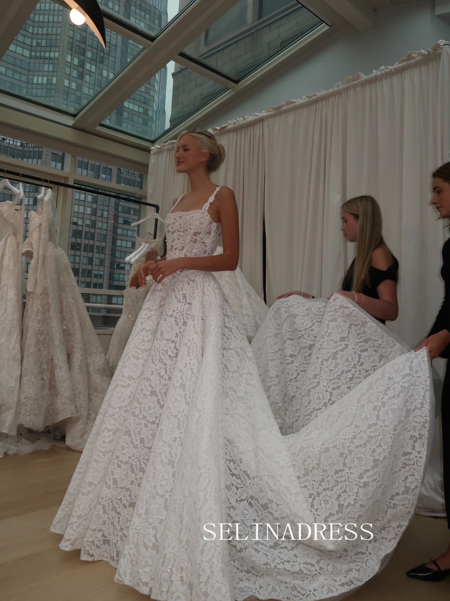 A-line Spaghetti Straps Rustic Lace Wedding Dresses White Bridal Gowns SEA136|Selinadress