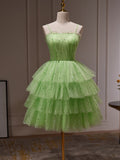 A-line Spaghetti Straps Sage Homecoming Dress Shiny Short Graduation Dress KTS011|Selinadress
