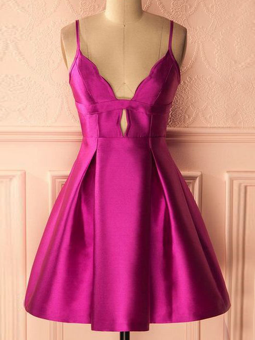 A-line Spaghetti Straps Short Prom Dress Fuchsia Cheap Homecoming Dress kts094|Selinadress