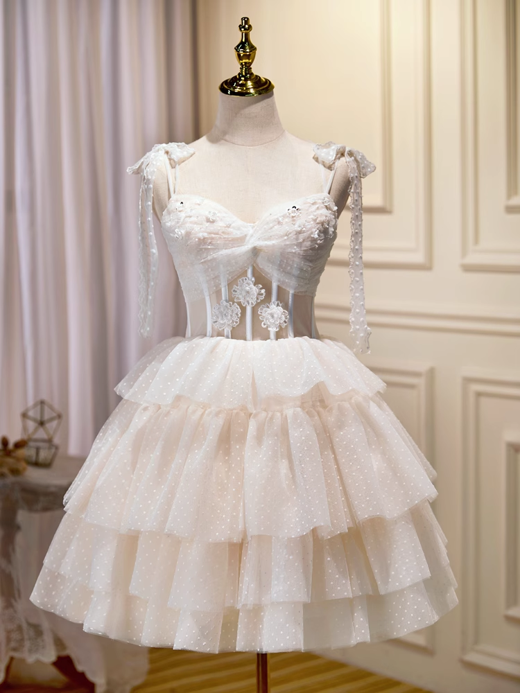 A-line Spaghetti Straps Sweetheart White Short Prom Dress Juniors Cute SELINADRESS A-line Spaghetti Straps Sweetheart White Short Prom Dress Juniors Cute SELINADRESS