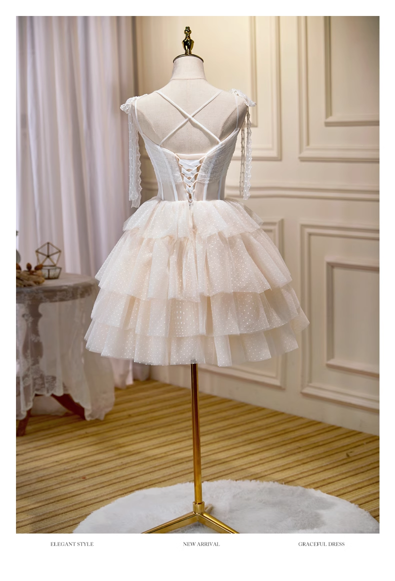A-line Spaghetti Straps Sweetheart White Short Prom Dress Juniors Cute SELINADRESS A-line Spaghetti Straps Sweetheart White Short Prom Dress Juniors Cute SELINADRESS