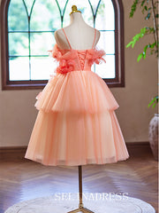 A-Line Spaghetti Straps Tulle Homecoming Dress Cute Cocktail Dresses #GRK035|Selinadress