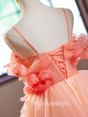 A-Line Spaghetti Straps Tulle Homecoming Dress Cute Cocktail Dresses #GRK035|Selinadress