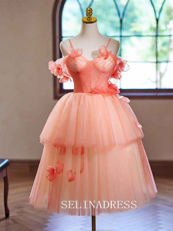 A-Line Spaghetti Straps Tulle Homecoming Dress Cute Cocktail Dresses #GRK035|Selinadress