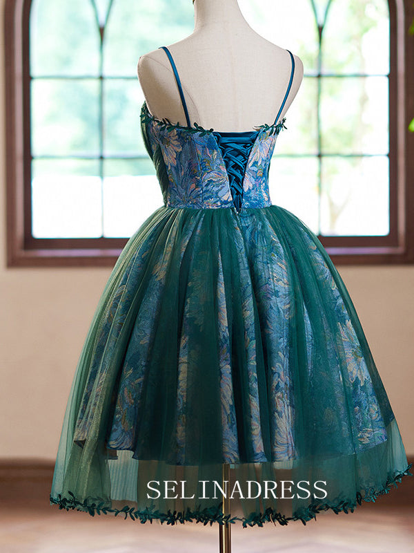 A-Line Spaghetti Straps Tulle Homecoming Dress Green Cocktail Dresses #GRK037|Selinadress