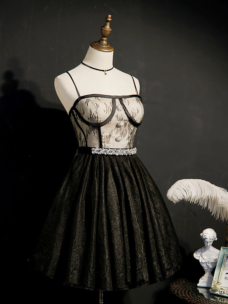 A-line Spaghetti Straps Unique Black Short Prom Dress Juniors Homecomi SELINADRESS A-line Spaghetti Straps Unique Black Short Prom Dress Juniors Homecomi SELINADRESS