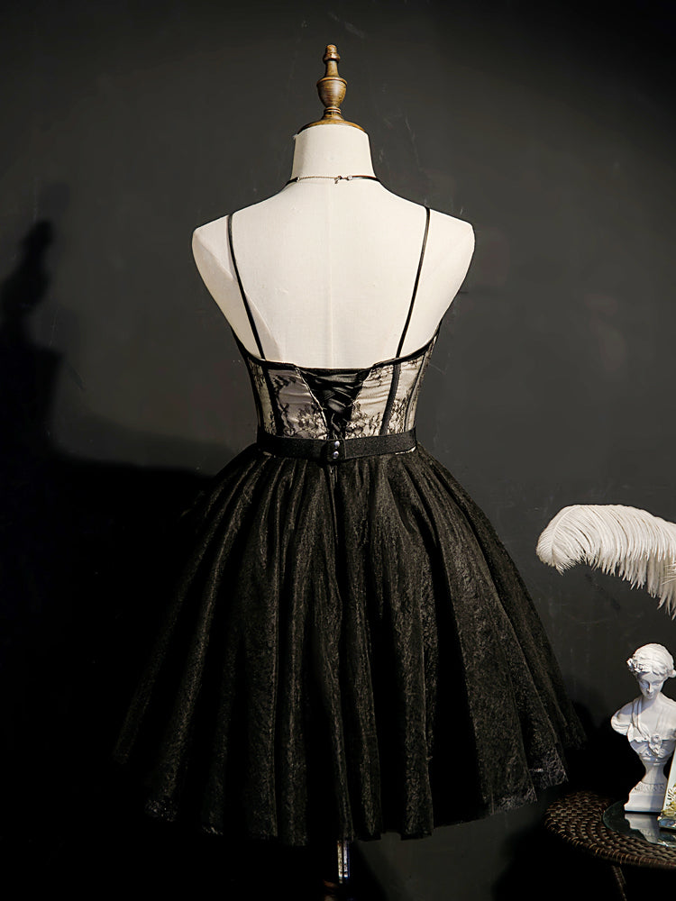 A-line Spaghetti Straps Unique Black Short Prom Dress Juniors Homecomi SELINADRESS A-line Spaghetti Straps Unique Black Short Prom Dress Juniors Homecomi SELINADRESS