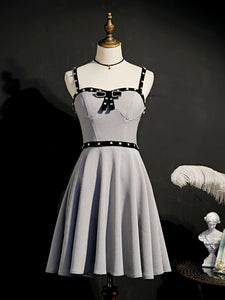 A-line Spaghetti Straps Unique Gray Short Prom Dress Juniors Homecoming Dresses kts018|Selinadress