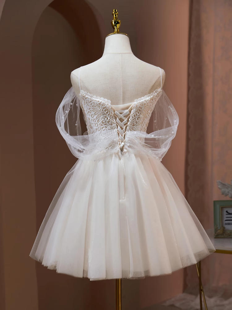 A-line Spaghetti Straps Unique White Short Prom Dress Juniors Cute Hom – SELINADRESS A-line Spaghetti Straps Unique White Short Prom Dress Juniors Cute Hom – SELINADRESS